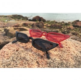 Square Vintage Retro Cateye Sunglasses for Women Narrow Skinny Small Cat Eye Glasses - Black + Red - CP18D28XG83 $18.87