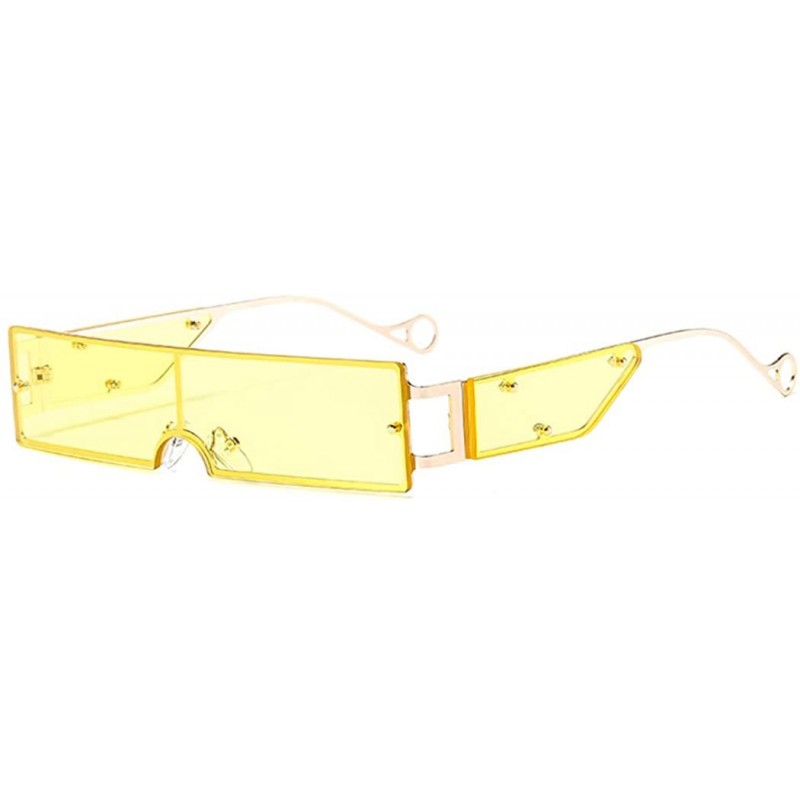 Shield Small Rectangle Sunglasses Retro Futuristic Rimless Lens - Yellow - CU199XRR0US $14.03