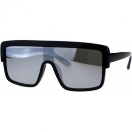 Square Retro Futuristic Sunglasses Flat Top Square Oversized Shades UV 400 - Black (Silver Mirror) - CU18GNK5RQD $9.84