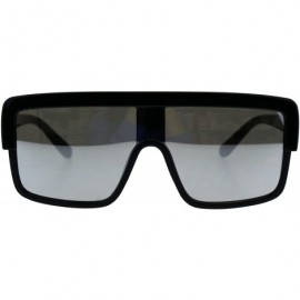 Square Retro Futuristic Sunglasses Flat Top Square Oversized Shades UV 400 - Black (Silver Mirror) - CU18GNK5RQD $9.84