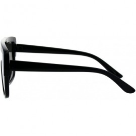 Square Retro Futuristic Sunglasses Flat Top Square Oversized Shades UV 400 - Black (Silver Mirror) - CU18GNK5RQD $9.84