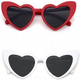 Goggle Love Heart Shaped Sunglasses for Women - Vintage Cat Eye Mod Style Retro Glasses - Redwhite - C118DLK5L3O $14.70