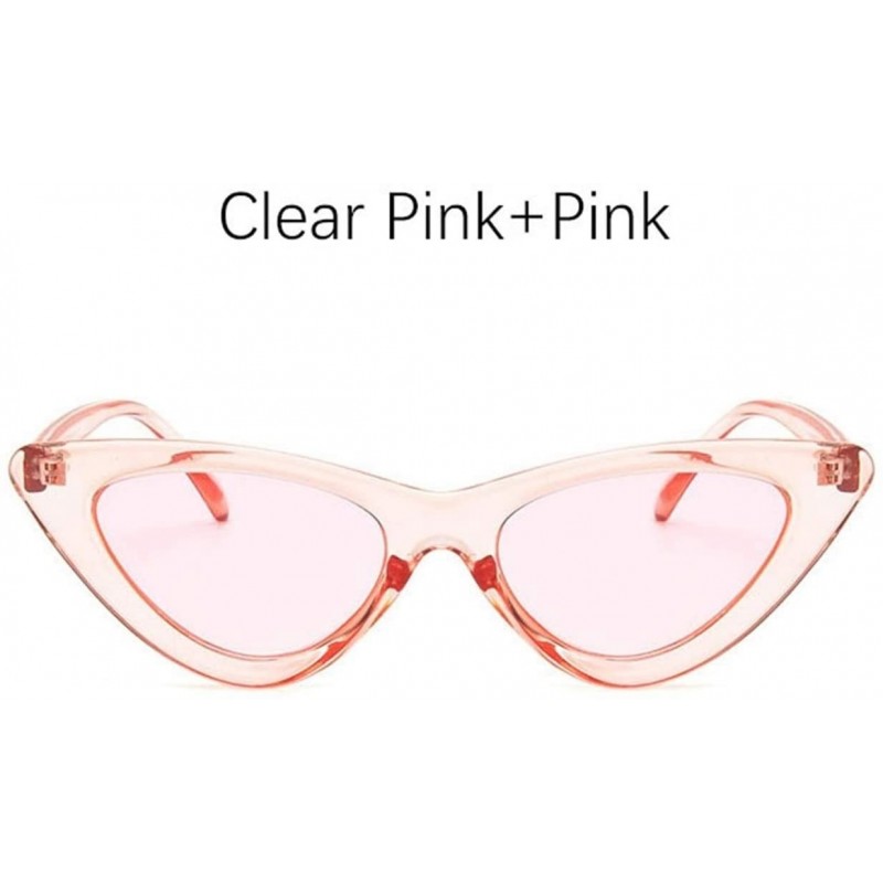 Cat Eye Fashion Sunglasses Vintage Triangular Glasses - Clear Pink Pink - C0199D4ZHNI $13.57