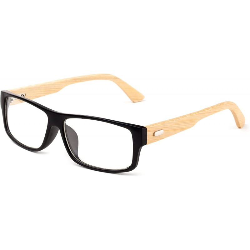 Square "Kayden" Retro Unisex Plastic Fashion Clear Lens Glasses - Bamboo Matte Black - CA12NEVMBG7 $10.99