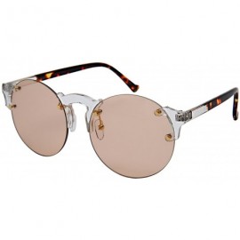 Round Futuristic Sunnies w/Flat Colored Lens E41081-FLCR - Clear+demi - C318563XOLR $12.65