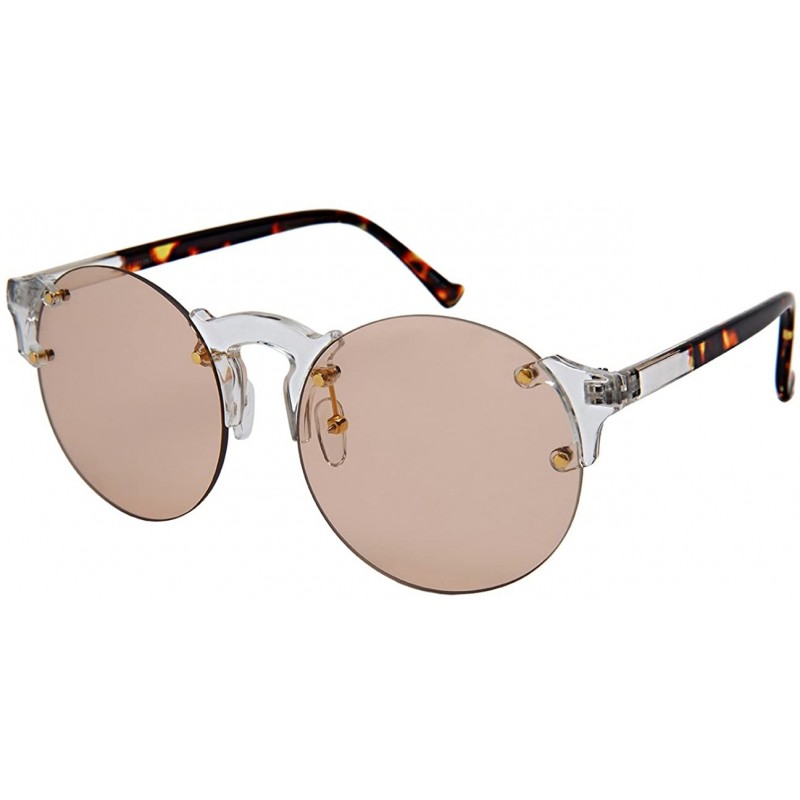 Round Futuristic Sunnies w/Flat Colored Lens E41081-FLCR - Clear+demi - C318563XOLR $12.65