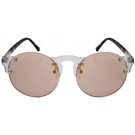 Round Futuristic Sunnies w/Flat Colored Lens E41081-FLCR - Clear+demi - C318563XOLR $12.65