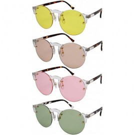 Round Futuristic Sunnies w/Flat Colored Lens E41081-FLCR - Clear+demi - C318563XOLR $12.65