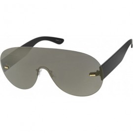 Aviator Futuristic Rimless Frame Mono Lens Aviator Shield Sunglasses 71mm - Black / Gold Mirror - CJ12JP6GNZR $8.21