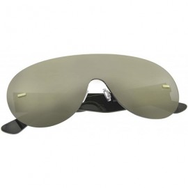 Aviator Futuristic Rimless Frame Mono Lens Aviator Shield Sunglasses 71mm - Black / Gold Mirror - CJ12JP6GNZR $8.21