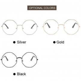 Oversized Retro Metal Frame Clear Lens Glasses Nerd Geek Eyewear Eyeglasses Oversized Round Circle Eye Transparent - Gold - C...