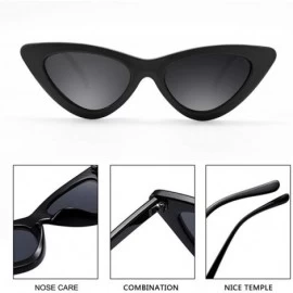 Oval Cat Eye Sunglasses for Women VintageRetro Style Plastic Frame UV 400 Protection - Black Lens/Black Frame - CV18RZA73X8 $...