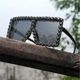 Oversized Oversized Candy Square Sunglasses Rhinestone Vintage Retro Beach Party Women Mirror Glasses - Black - CT18TR5DY6G $...