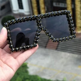 Oversized Oversized Candy Square Sunglasses Rhinestone Vintage Retro Beach Party Women Mirror Glasses - Black - CT18TR5DY6G $...