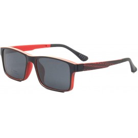 Square Men's Magnetic Clip-On Polarized Sunglasses + RX-able Eyeglass Frames (Red) - C118SL7C4Z9 $26.24