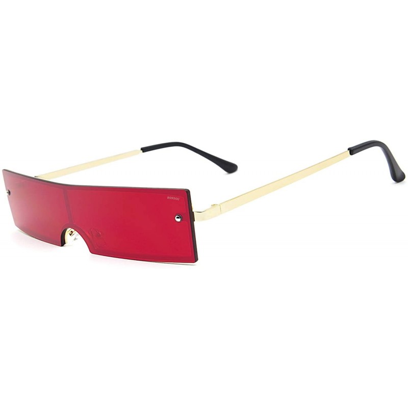 Rectangular Women's Fashion Trend Small Rectangular Metal Frame Personality Sunglasses - Golden Frame Red Lens - CL18SXD5D24 ...