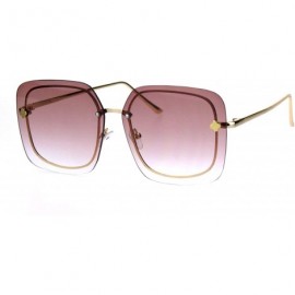 Rectangular Womens Oversize Exposed Lens Rectangular Metal Rim Designer Sunglasses - Burgundy - C118HU9Q80W $15.51