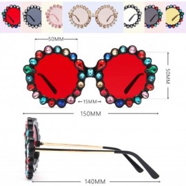 Oversized Rhinestone Oversized Sunglasses Fashion Round Thick Plastic Metal Frame Retro Bling Diamond Sun glasses for Women -...