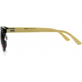 Rectangular Mens Bamboo Wood Classic Half Horn Rim Hipster Sunglasses - Black Green - CC180ULK2GE $15.39