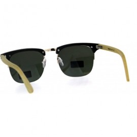 Rectangular Mens Bamboo Wood Classic Half Horn Rim Hipster Sunglasses - Black Green - CC180ULK2GE $15.39