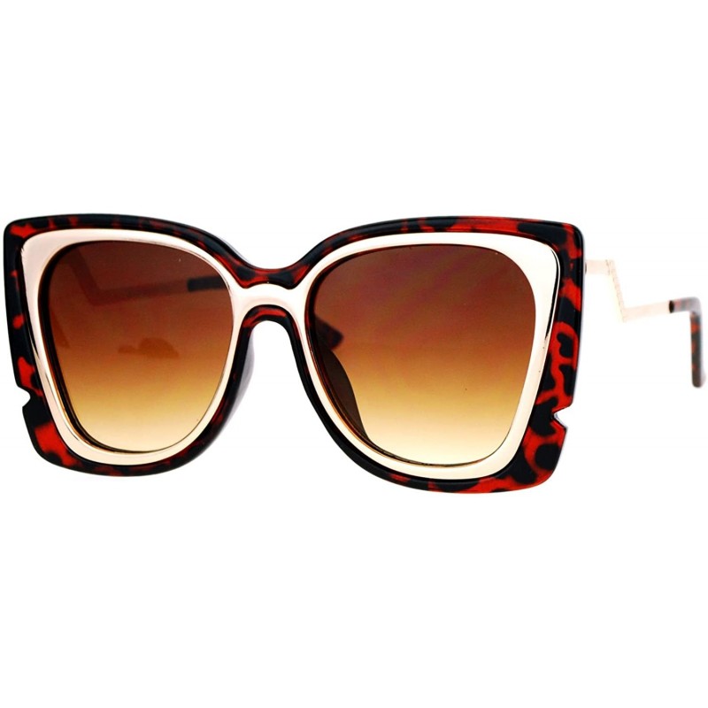 Butterfly Square Butterfly Sunglasses Womens Unique Double Frame Zig Zag Arms - Tortoise Gold - CN1877HSCE3 $10.27