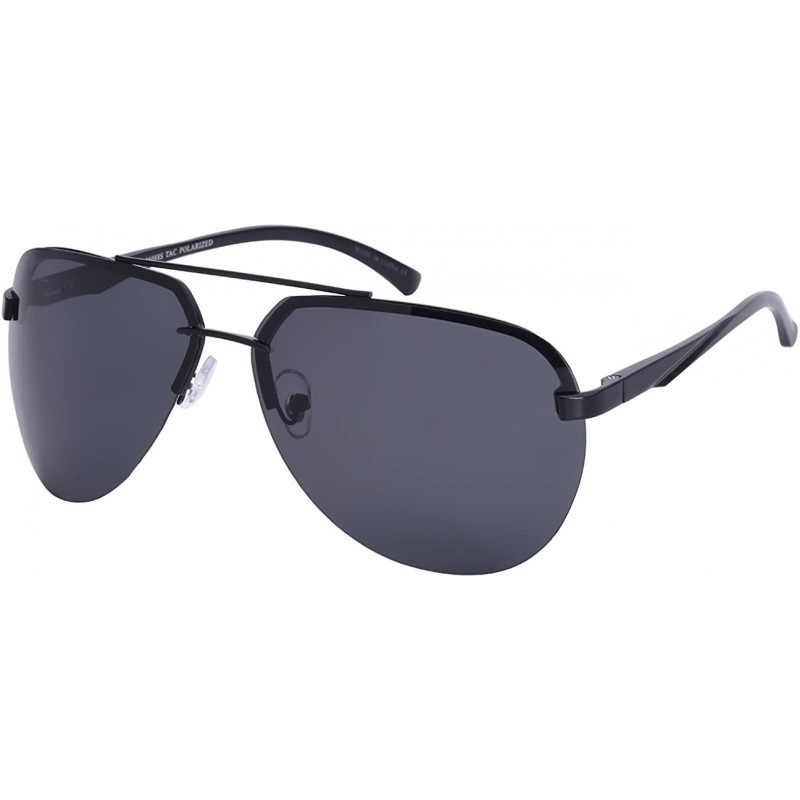 Rimless Modern Aviator Style Sunglasses with 1.1 mm Polarized Lens 25088SAL-P1 - Matte Black - C2128PJCRQJ $15.55