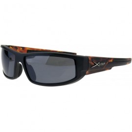 Rectangular Rectangular Flame Arm Warp Around Sport Plastic Sunglasses - Black Orange Black - CM18GU2XIQR $9.54