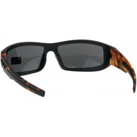 Rectangular Rectangular Flame Arm Warp Around Sport Plastic Sunglasses - Black Orange Black - CM18GU2XIQR $9.54