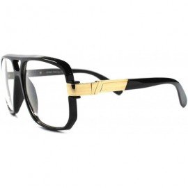 Square Classic Vintage Retro Swag Indie Hip Hop Rapper DJ Clear Lens Square Glasses - Black & Gold - CC189AS3CG5 $15.36