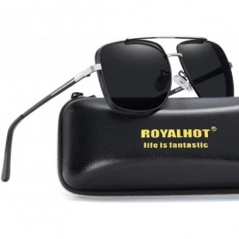 Sport Polarized Square Sunglasses for Men Al-Mg Driving Sun Glasses Womens - Black Silver - C41953Y4N7I $21.61