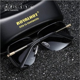 Sport Polarized Square Sunglasses for Men Al-Mg Driving Sun Glasses Womens - Black Silver - C41953Y4N7I $21.61