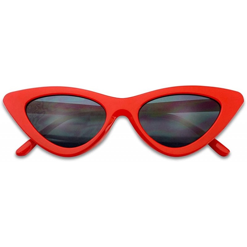 Goggle Super Retro Vintage Exaggerated Slim Netural Color Frame Cat Eye Sunglasses - Red Frame - C118EG5G0GT $12.22