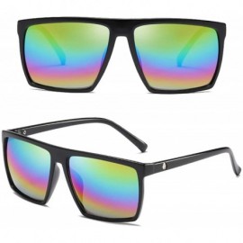 Square Square Sunglasses for Men Women 100% UV Protection Designer Sun Glasses - A5 Black Frame/Rainbow Mirror Lens - C018HDI...