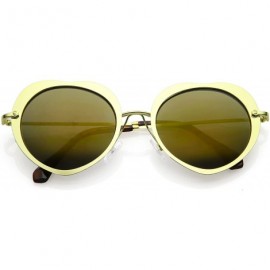 Oversized Women's Unique Thin Metal Arms Round Color Mirrored Lens Heart Sunglasses 54mm - Gold / Gold Mirror - CC1865SKR9T $...