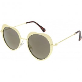 Oversized Women's Unique Thin Metal Arms Round Color Mirrored Lens Heart Sunglasses 54mm - Gold / Gold Mirror - CC1865SKR9T $...