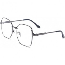 Square Classic Metal Square Full Frame PC Clear Oversized Lens Retro Glasses - Grey - CN12NT255OD $9.72