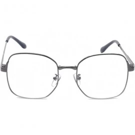 Square Classic Metal Square Full Frame PC Clear Oversized Lens Retro Glasses - Grey - CN12NT255OD $9.72