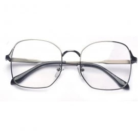 Square Classic Metal Square Full Frame PC Clear Oversized Lens Retro Glasses - Grey - CN12NT255OD $9.72