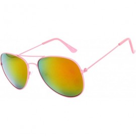 Aviator Full Mirror Lens Colored Metal Frame with Spring Hinge - Neon Pink Frame Gold-red Lens - CB11MZ9TDXV $10.47