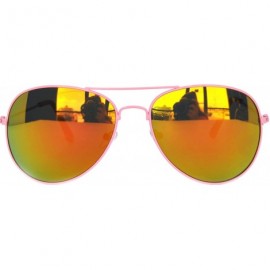 Aviator Full Mirror Lens Colored Metal Frame with Spring Hinge - Neon Pink Frame Gold-red Lens - CB11MZ9TDXV $10.47