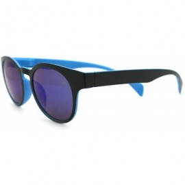 Round Round Keyhole Sunglasses 2-tone Color Mirror Lens Spring Hinge - Blue - CC11Q9GFPB5 $13.00