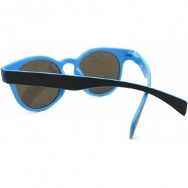 Round Round Keyhole Sunglasses 2-tone Color Mirror Lens Spring Hinge - Blue - CC11Q9GFPB5 $13.00