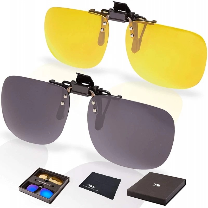 Sport Polarized Clip On Sunglasses Driving Reading 2Pack - Oval (Gray & Yellow) - C919DZZ3HK2 $17.43