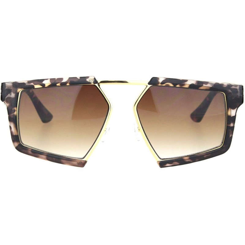 Rectangular Geometric Squared Racer Mobster Sunglasses - Clear Tortoise Gradient Brown - CA18O9N00O5 $14.96