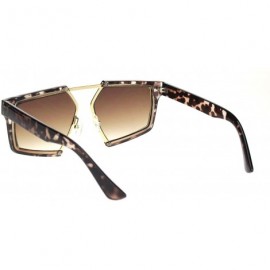 Rectangular Geometric Squared Racer Mobster Sunglasses - Clear Tortoise Gradient Brown - CA18O9N00O5 $14.96