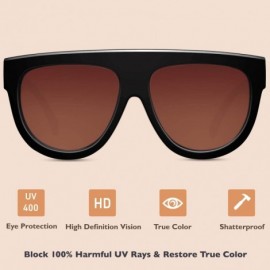 Oversized Fashion Designer Women Sunglasses Oversized Flat Top Square Frame Retro Gradient Lens MOS9 - C117YIOTAAN $12.09