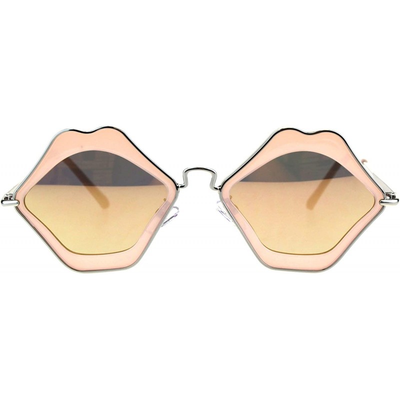 Square Unique Funky Lip Shape Hippie Groove Pimp Sunglasses - Pink Beige Peach - CY18GHS073R $12.01