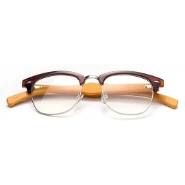 Wayfarer Real Bamboo Temple Classic Vintage Design Fashion Clear Lens Glasses - 1986 Brown/Silver - CA12L9HCHCX $12.43