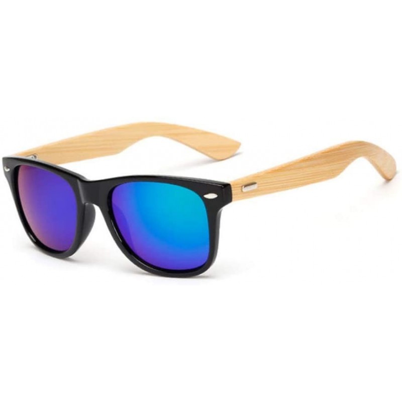 Square Wood Sunglasses Men Women Square Bamboo Women for Women Men Mirror Sunglasses Retro Fashion Sunglass - Kp1501 C8 - CW1...