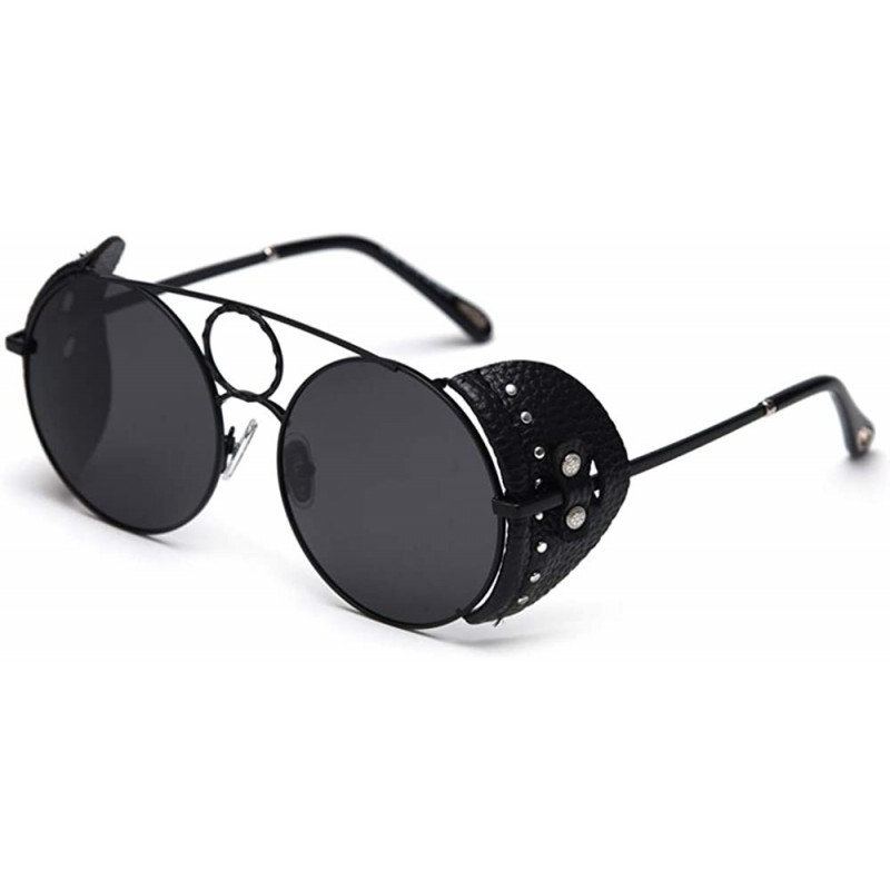 Round Retro Punk Sunglasses Women Polarized Metal Frame Vintage Round Sun Glasses for Men - Full Black - CB18AG77T6M $8.76